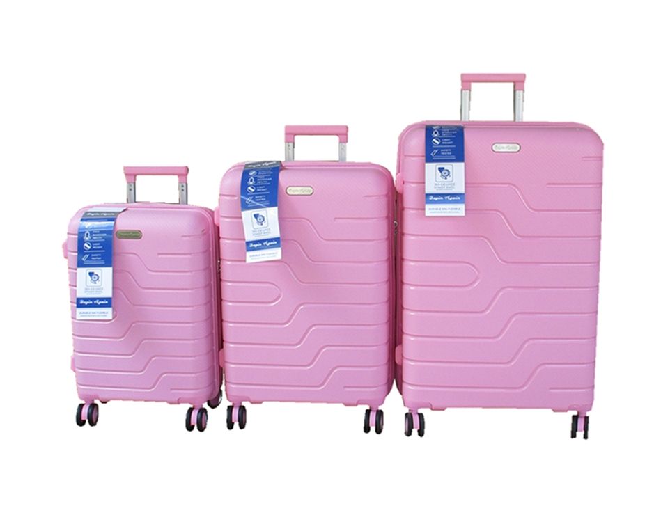 Pink 3-Piece Hardshell Trolley Luggage Set-Spinner Wheels - Telescoping Handles