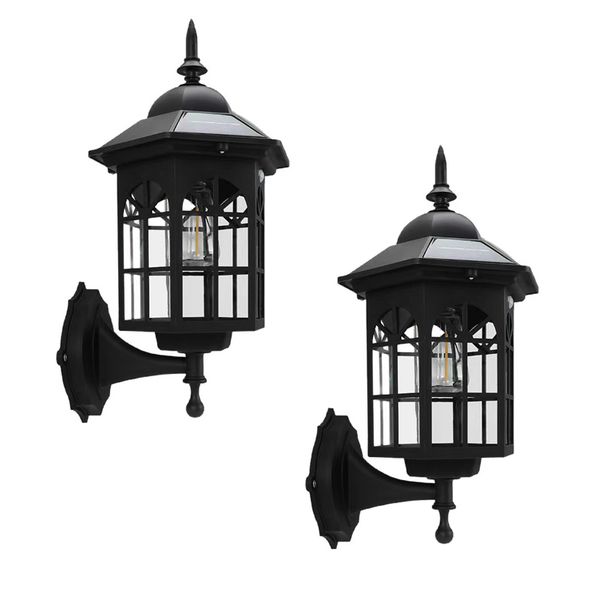 2-Piece Solar-Powered Porch Wall Lamp For Courtyards