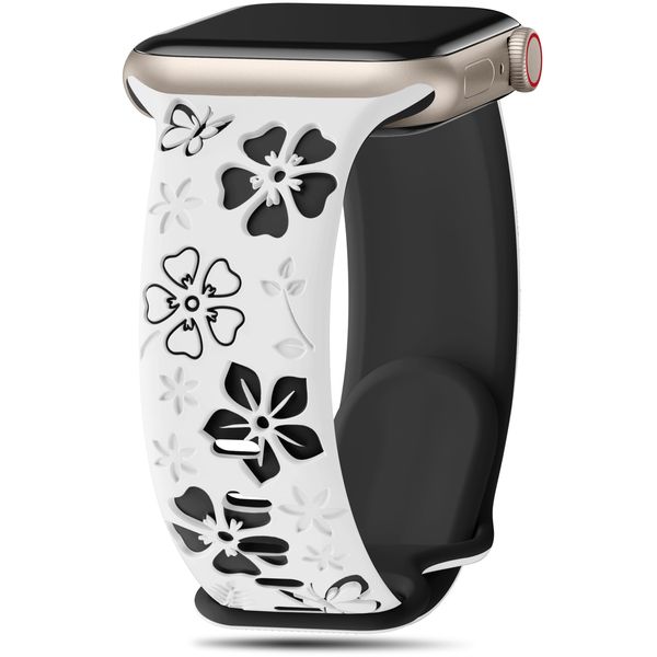 Floral Engraved Silicone Band Compatible with Apple Watch 38/40/41 mm