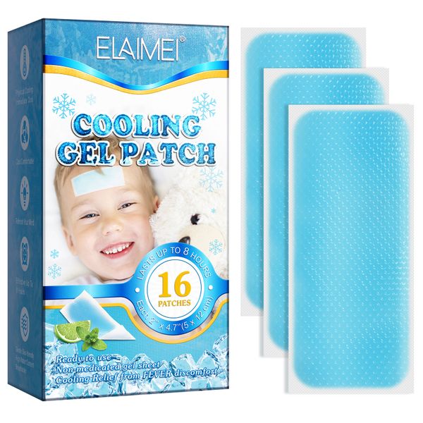 ELAIMEI 16 Pack Cooling Gel Patches - Fever Relief &amp; Headache Care
