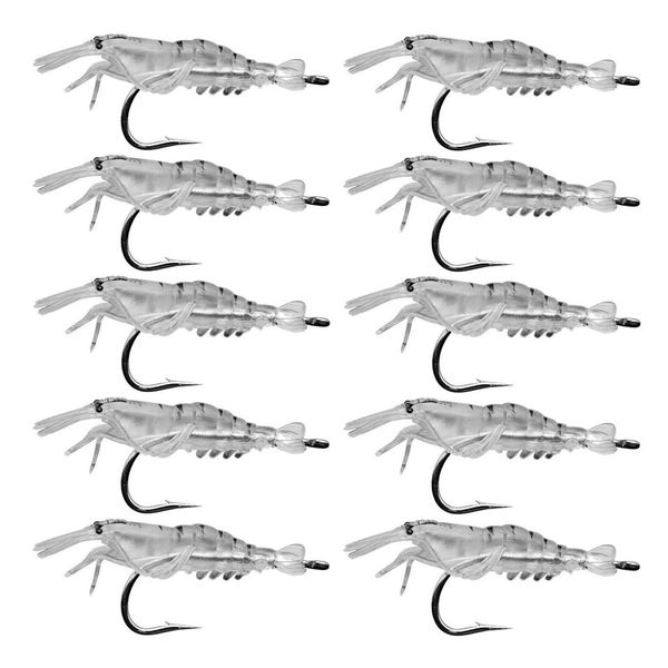 10 Piece Shrimp Lures with Hook Tranparent - 4cm
