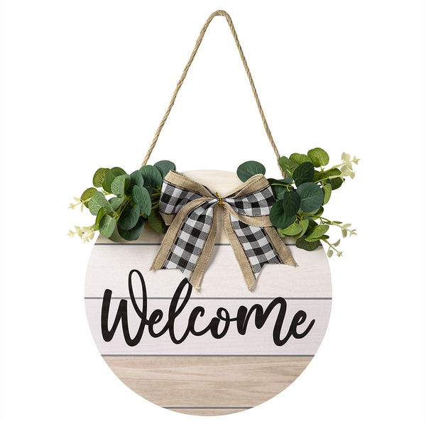 Welcome Sign Front Door Bright Green Leaf Arch Garland Wall Decor