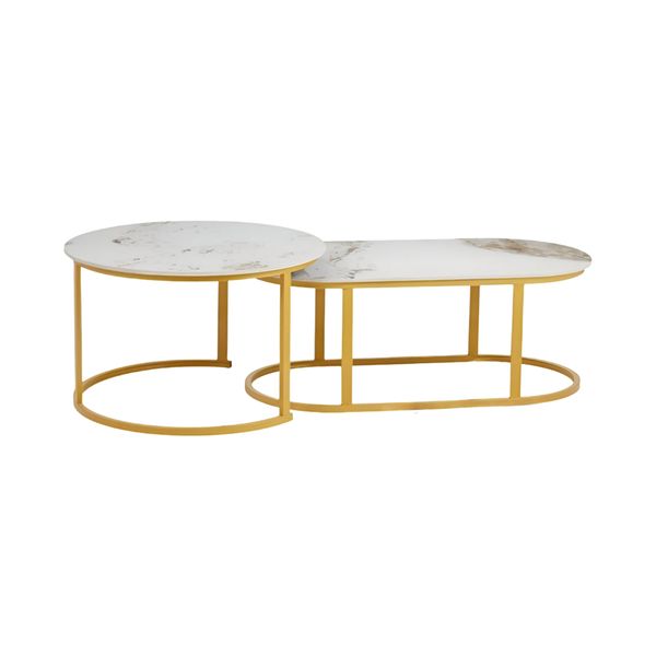 Nesting Multi-Functional Oval and Round Side Coffee Tables with Steel Frame