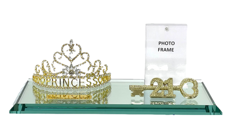 21st key Princess Crown XL Gold on Large Mirror base &amp; Photo Frame