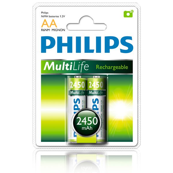 Philips - Multilife NiMh Rechargeable AA batteries 1.2V 2 Pack