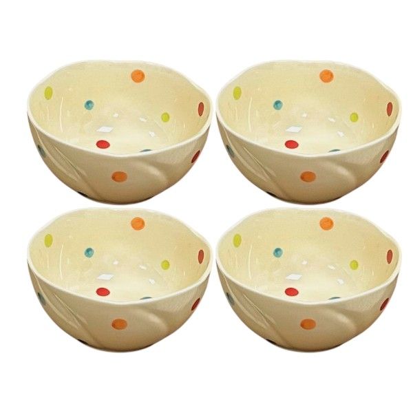 4-Pack Colorful Polka Dot Ceramic Tableware Bowl Set - Cream