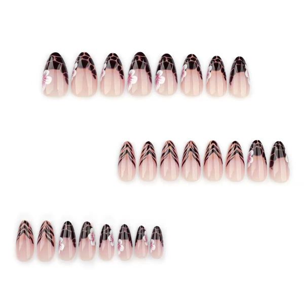 Spring Pink Press On Nails Short Almond Cool Leopard French Nail