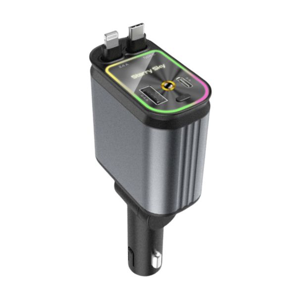 66W 4-in-1 Car Charger with Starlight &amp; Retractable Cables PD Fast Charging