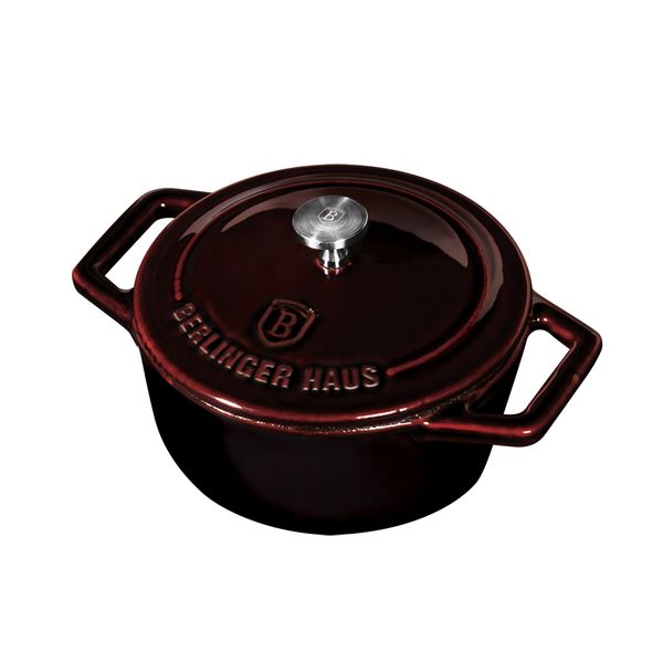 Berlinger Haus 10cm Enamel Coating Oven Safe Mini Pot with Lid - Burgundy