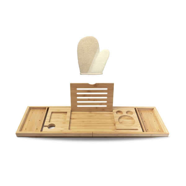 Deluxe Expandable Bamboo Bath Rack with Body Glove