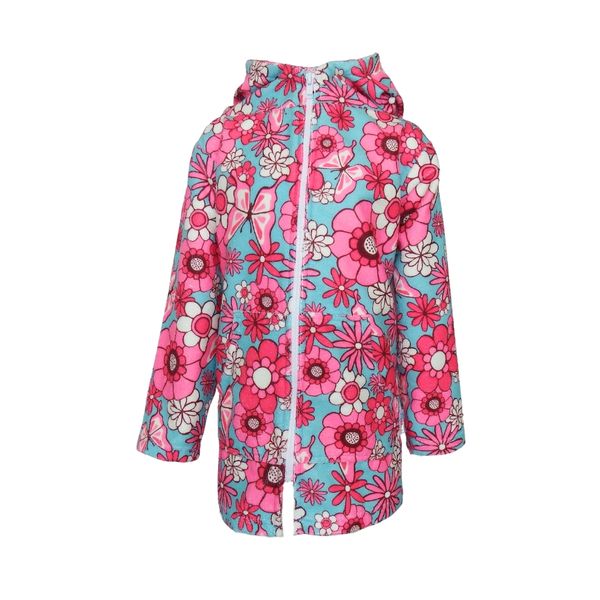Girls Teal Pink Floral Hooded Beach Towel Full Zip Long Sleeve Swim Cover