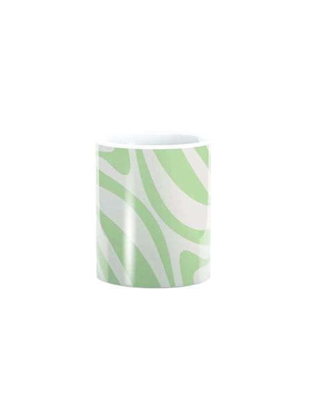 PepperSt Mug -New Groove Retro Swirl Abstract Pattern in Sage and Beige