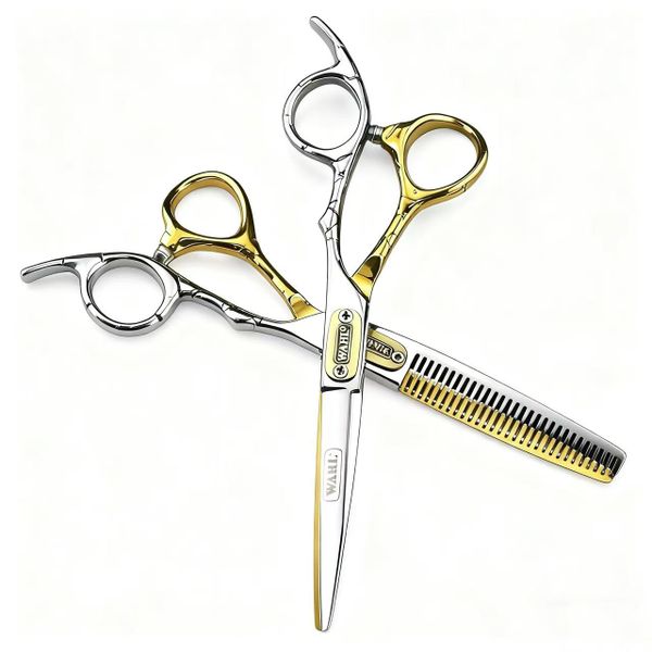 6 Inch Silver-Gold Bamboo Handle Stainless Steel Hair Styling Scissors Set