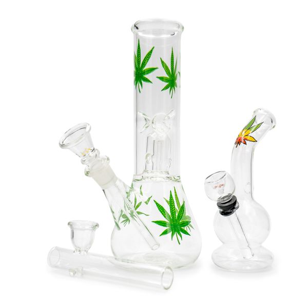 20cm Leaf Percolator Bong, 13cm Mini Bong &amp; 10cm[4inch] Glass Pipe Combo