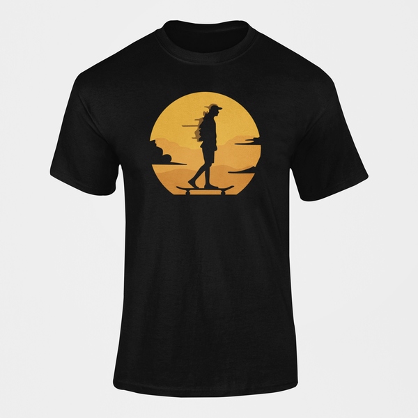 Skateboard Against Sunset Themed T-Shirt