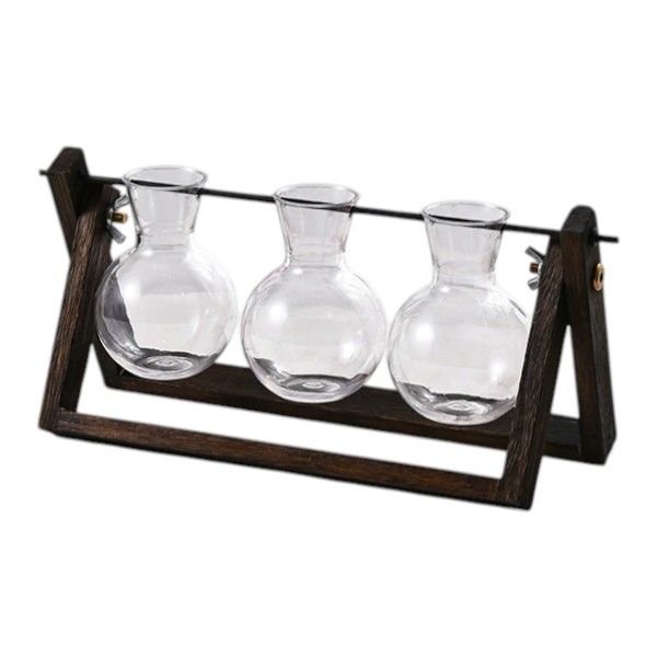 Creative Wooden Frame Hydroponic Vase - Brown