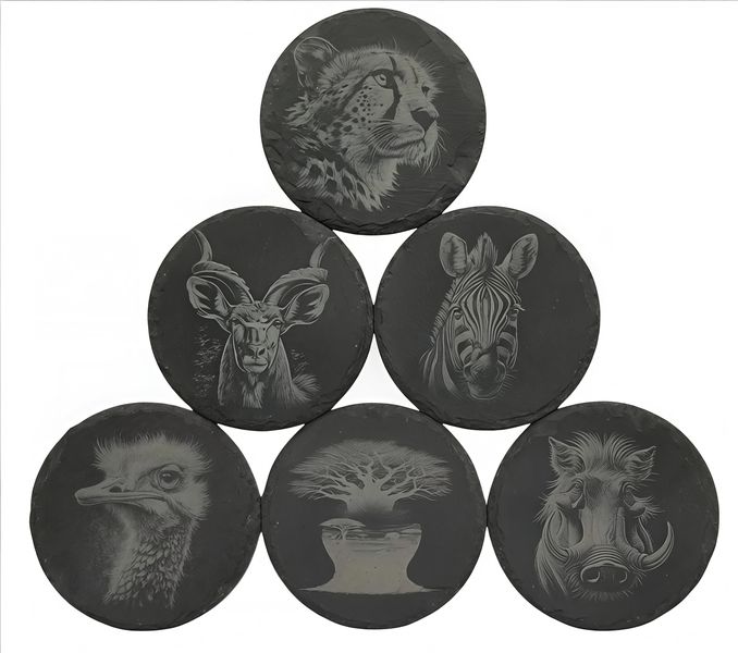 Savanna Slate Coaster Set - 6 Piece African Wildlife Gift Set