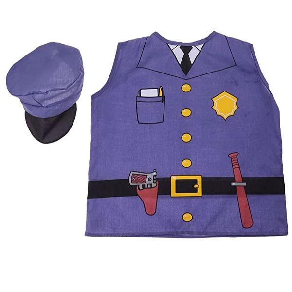 Policeman-Police Officer Role Play Costume with Hat - Vest Design, Pretend