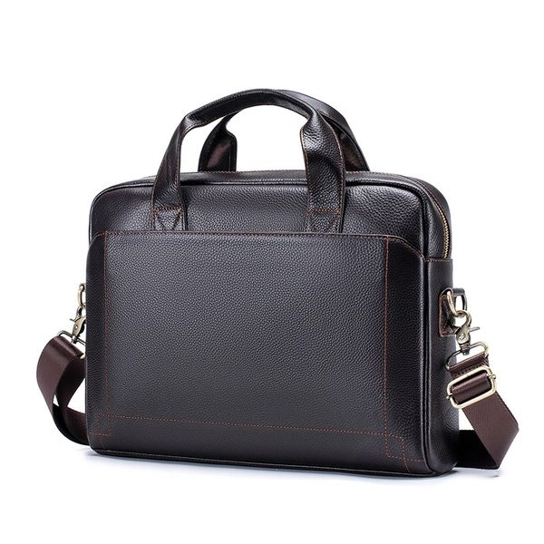 Men's Leather Laptop Bag - Cowhide Briefcase with Magnetic Slit Pockets