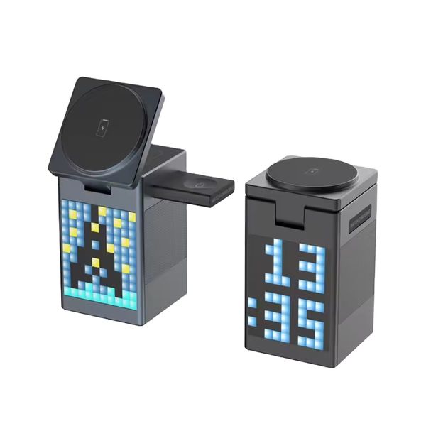 NEPZ 6-in-1 Wireless Charger with Alarm Clock, Speaker &amp; Pixel Display