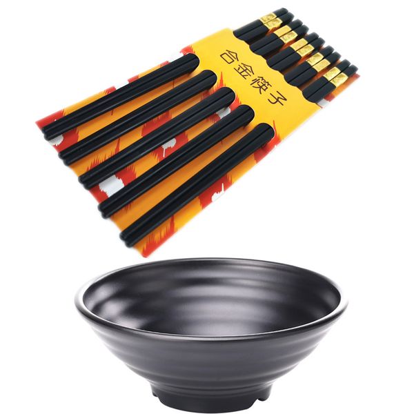 Chopsticks Metal Alloy - Set Of 5 Pairs + Ramen Noodle Bowl