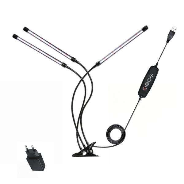 LED Grow Light With Full Spectrum Adjustable Gooseneck, 3 Tubes, White&amp;Red
