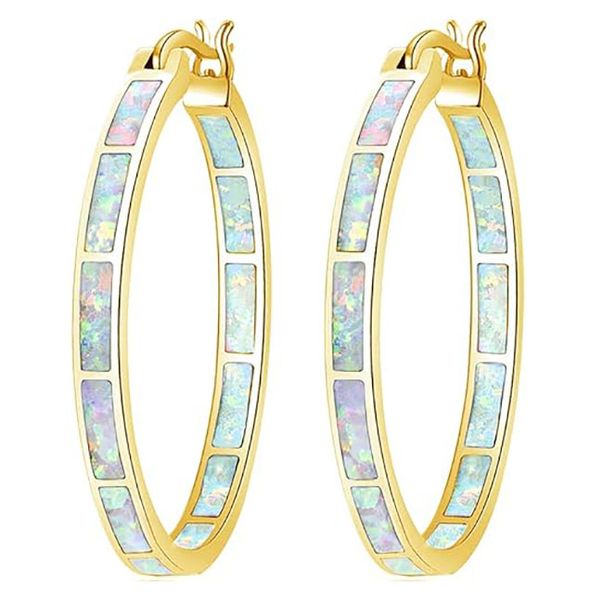 Womens Jewelry Yellow Gold Plated Gemstone Big Hoop Earrings 32mm