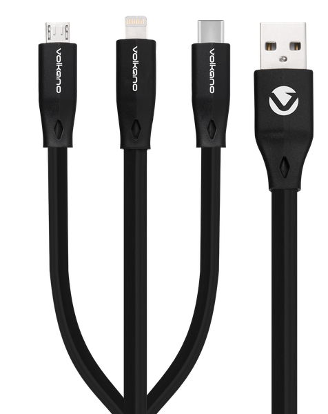 Volkano Slim Series Flat PVC 30W 3-in-1 Charging Cable 1m - Black