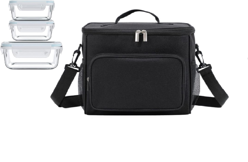 Transparent Rectangular 3 Lunch Box-Black Bag