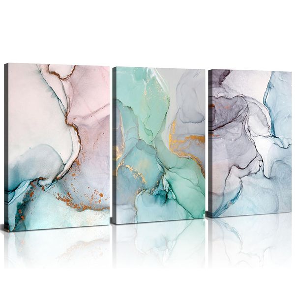 Canvas Art -3 Piece Modern Blue Purple Pink Abstract Canvas Wall Art Decor
