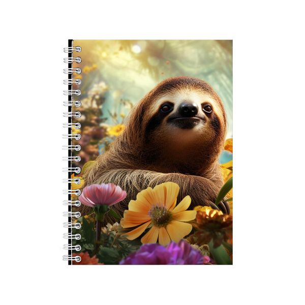 3D Sloth Colourful Flower Field Notebook Gift Idea A4 Notepad Pad 107