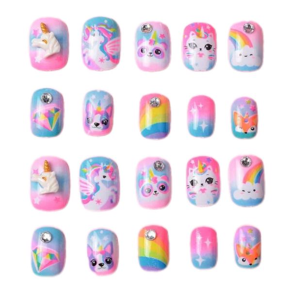 20-Piece Y2K Kids Rainbow Unicorn Cartoon Press-On Nail Set