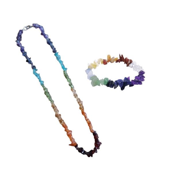 Chakra Chip Necklace with clasp &amp; Bracelet Set