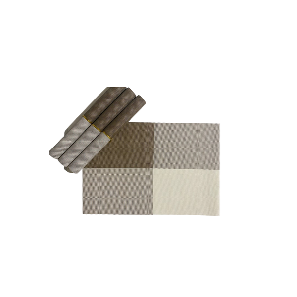 Classic set of 4 PVC dining table mats/place mats (Grey/Cream stripes)
