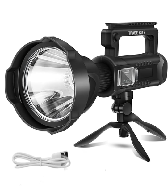 Trade Kite Rechargeable 100,000 Lumens Spotlight Flashlight with Tripod