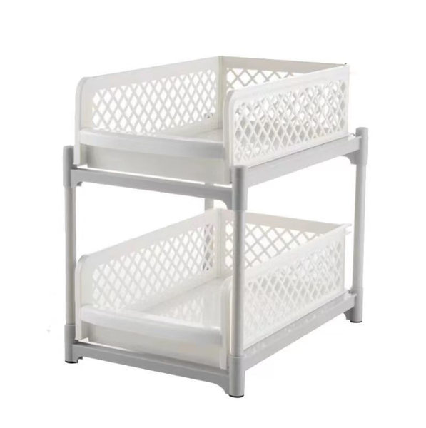 2 Tier Multifunction Portable Sliding Basket Organizer Rack