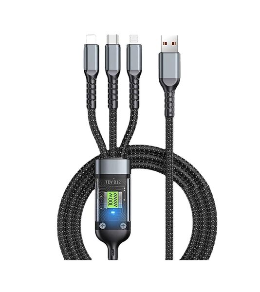 Boss 100W Transparent Luminous Braided Super Fast 3 In 1 6A Cable-1.2M