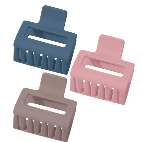 3-Piece Rectangle Hair Claw Clip Set - Multicolour