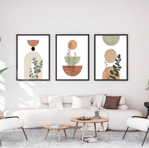 Bohemian Abstract Geometric Plant 3 Piece Set Print - Unframed 40x50 cm