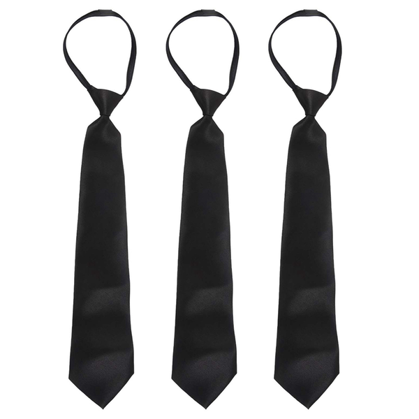 3X Men Solid Black Polyester Zip Up Necktie Smooth Zipper Tie