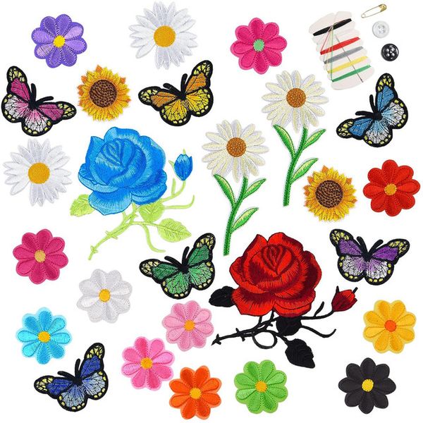 Cart In Mart 50 Pack Iron on Repair Patch For Jeans Denim Fabric With Needles &amp; Threads- Flower