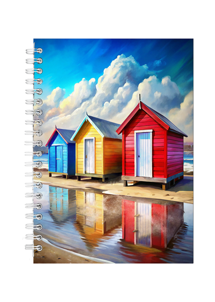 Colourful Houses On Beach 2 Gift Idea Writing Book Notepad Notebook A4 504