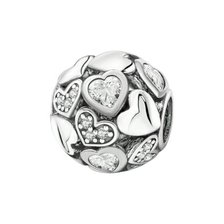 925 Sterling Silver Round Charm With Heart & Cubic Zirconia Accents-Silver Image