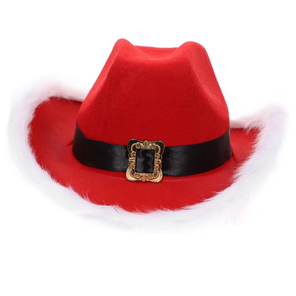 Dress Up Christmas - Red Santa Cowboy Hat with Faux Fur (Adult Size)