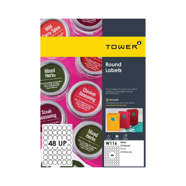 TOWER A4 Self-adhesive Printable Labels -25 Sheets