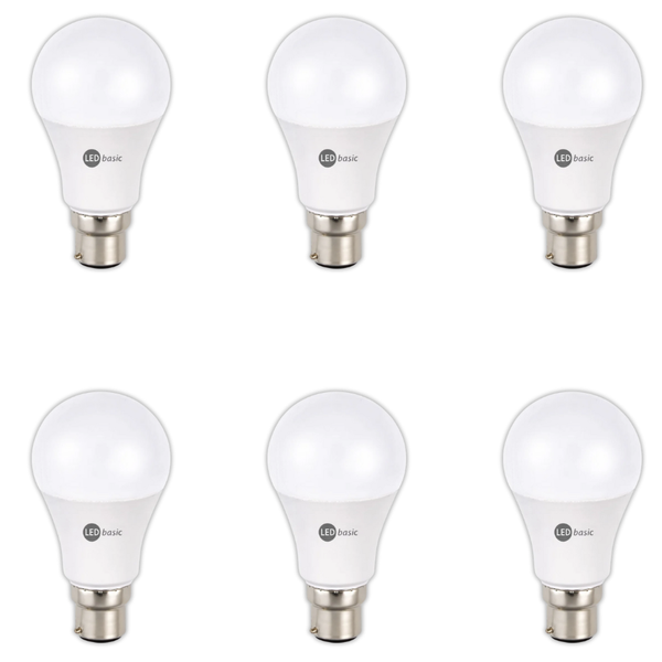 LED Basic 4W A60 Opal Bulb B22 6000K- 6 Pack