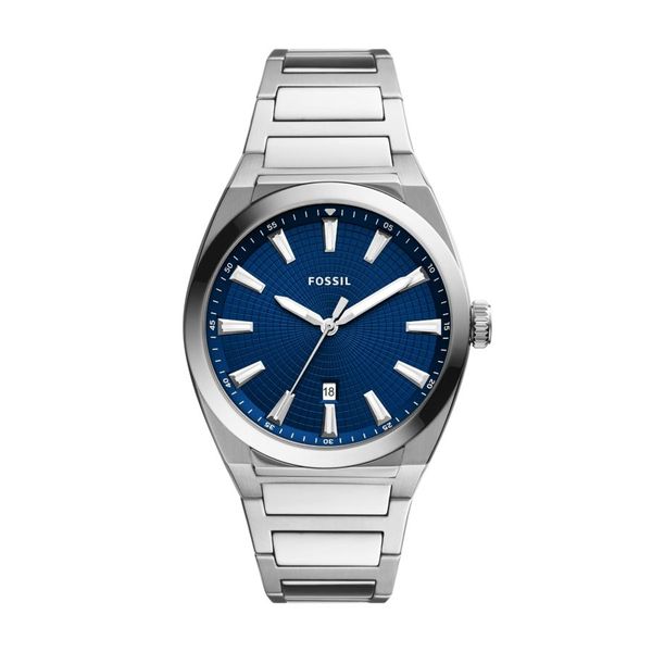 Fossil Men Everett 3 Hand Silver Stainless Steel Watch-FS5822