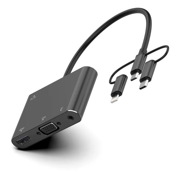 3-in-1 Phone to HDMI VGA AV Adapter - Type-C Micro USB 8-Pin lightning