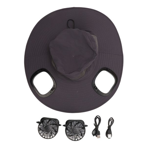 Dark Gray Solar Fan Fishing Hat Long Battery