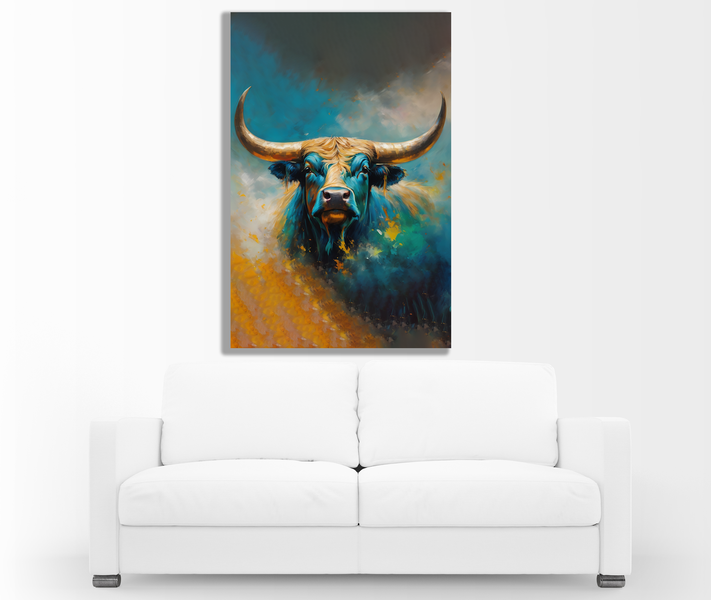 0163 Abstract Bull In Splash Canvas Wall Art